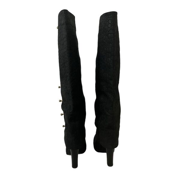 Thomas Wylde Womens Size 7 Black Croc Leather Foldover Studded Boot - Picture 5 of 8